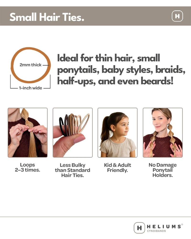 Heliums Small Hair Ties - Gray - No Damage Mini 1 Inch Reusable 2mm Elastics for Thin Hair and Kids, Neutral Ponytail Holders - 48 Count - Image 4